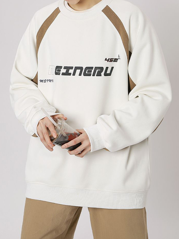 Men's Vintage Print Patchwork Design Long Sleeve Tee-1