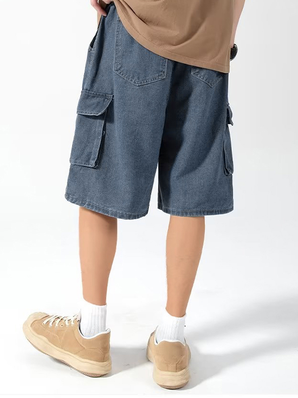Men's Denim Cargo Pocket Drawstring Shorts-1