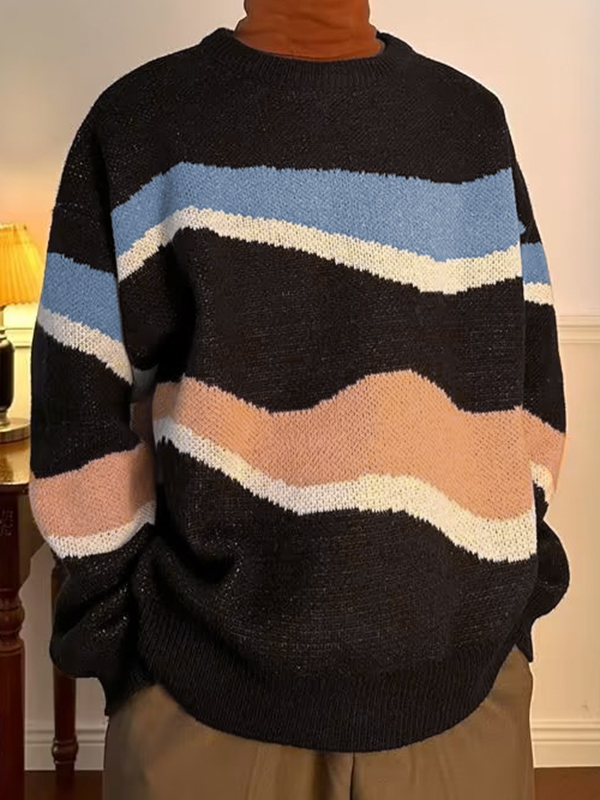 Men's Contrast Color Jacquard Baggy Sweater-1