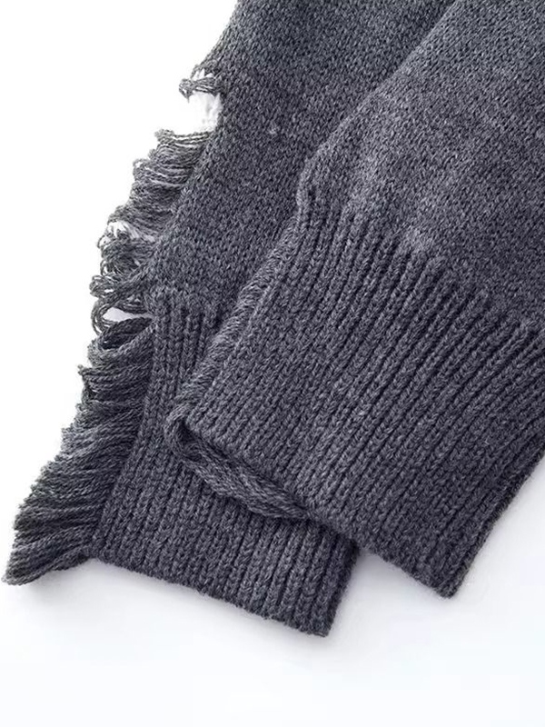 Men's Frayed Star Tattered Design Sweater-5