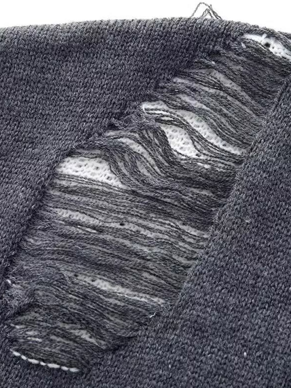 Men's Frayed Star Tattered Design Sweater-4