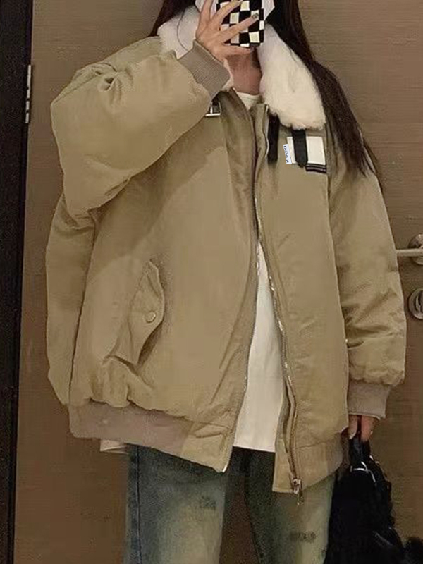 Vintage Fuzzy Collar Zip Up Jacket-3