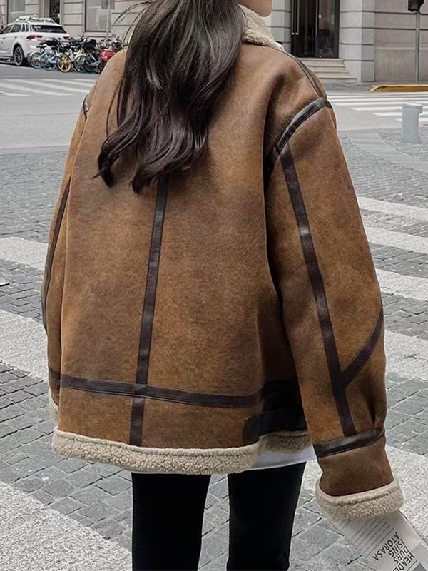 Teddy Lined Leather Splice Jacket-2