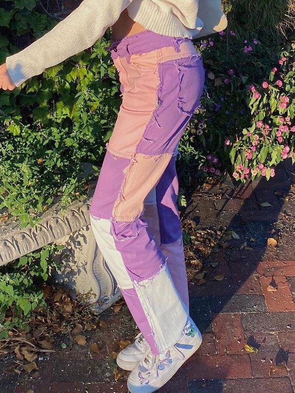 Pastel Patchwork Denim Boyfriend Jeans-5