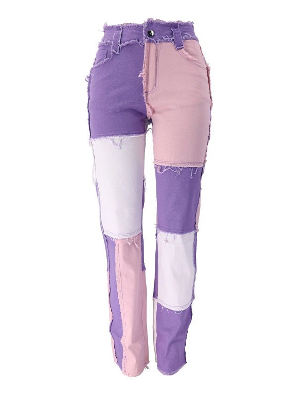 Pastel Patchwork Denim Boyfriend Jeans-7