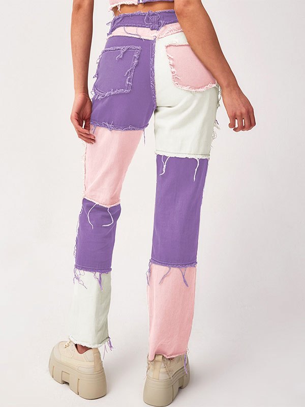 Pastel Patchwork Denim Boyfriend Jeans-3