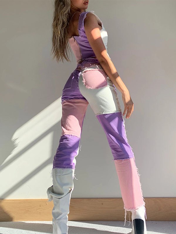 Pastel Patchwork Denim Boyfriend Jeans-1