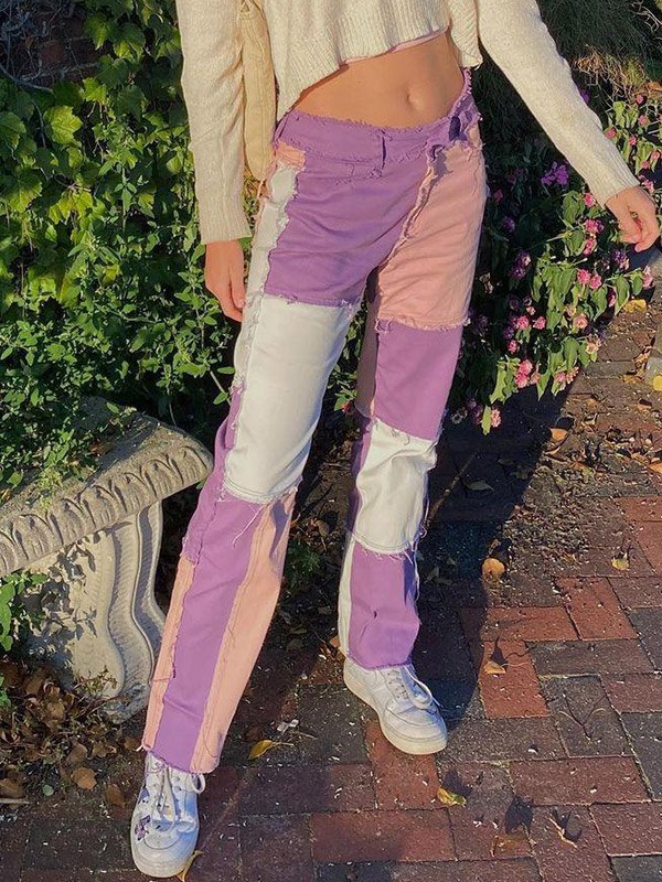 Pastel Patchwork Denim Boyfriend Jeans-4