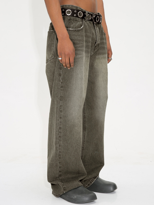 Personality Washed Waist Retro Loose Jeans-3