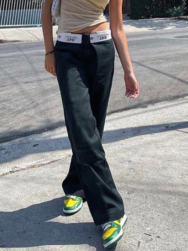 Patchwork Waist Straight Leg Pants-1