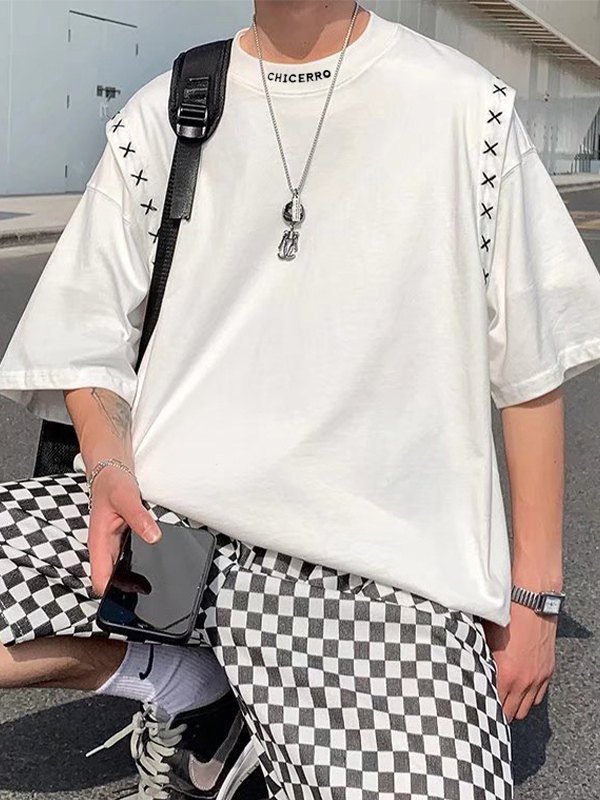 Men's Embroidery Patchwork Short Sleeve Tee-1