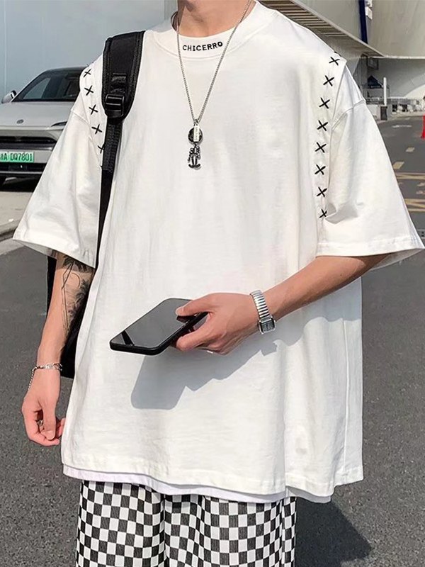 Men's Embroidery Patchwork Short Sleeve Tee-2