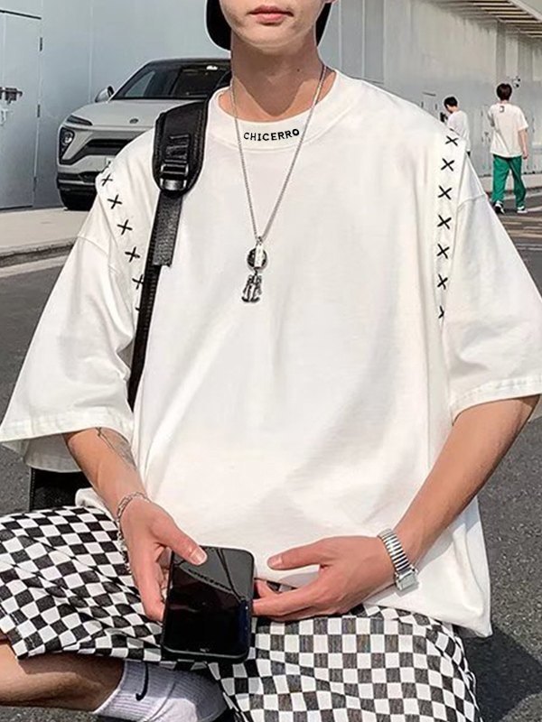 Men's Embroidery Patchwork Short Sleeve Tee-3