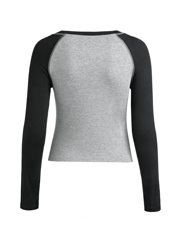 Raglan Contrast Color Slim Long Sleeve Tee-5