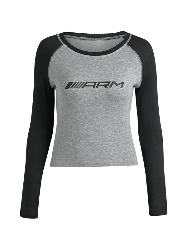 Raglan Contrast Color Slim Long Sleeve Tee-4