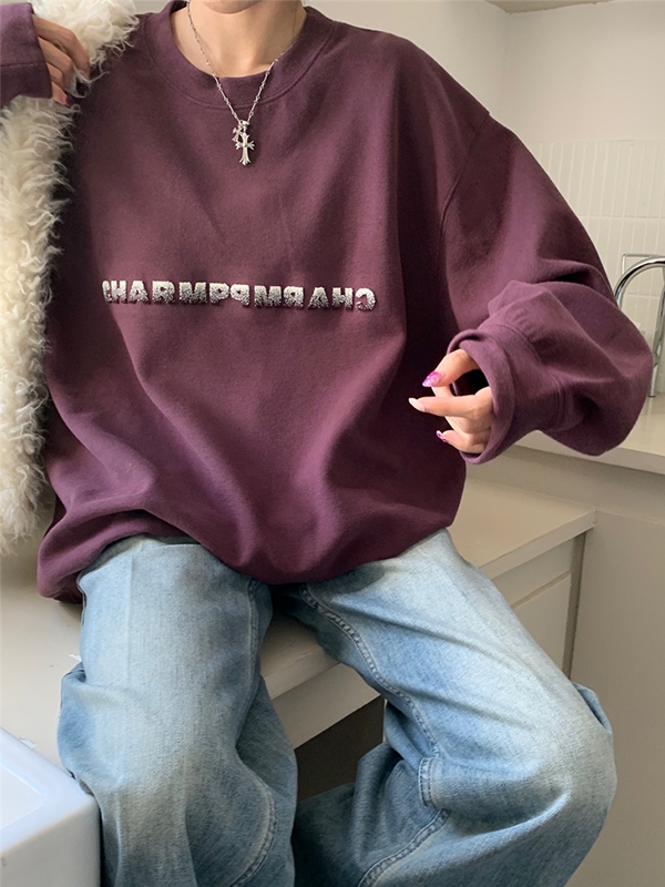 Simple Letter Print Loose Sweatshirt-2