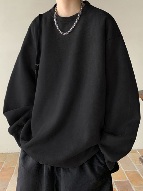 Men's Solid Color Suede Long Sleeve Tee-1