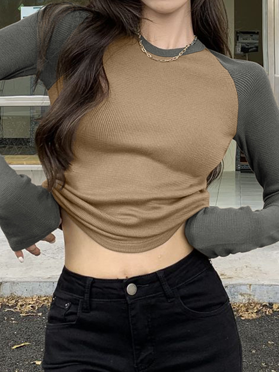 Raglan Sleeve Rib Crop Top-1