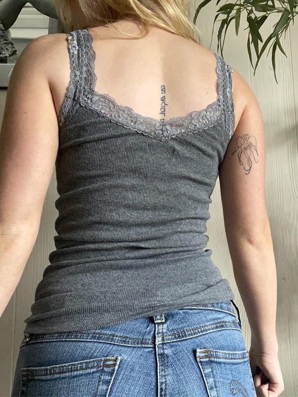 Lace Trim Gray Tank Top-3