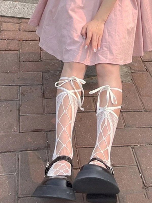 Wrap Around Tie Cutout Long Socks-1