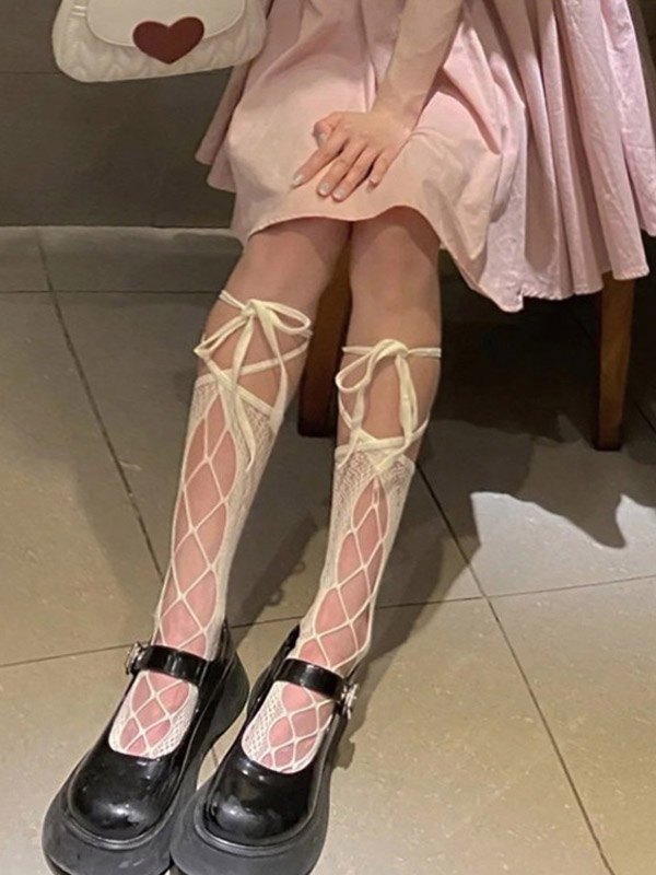 Wrap Around Tie Cutout Long Socks-2