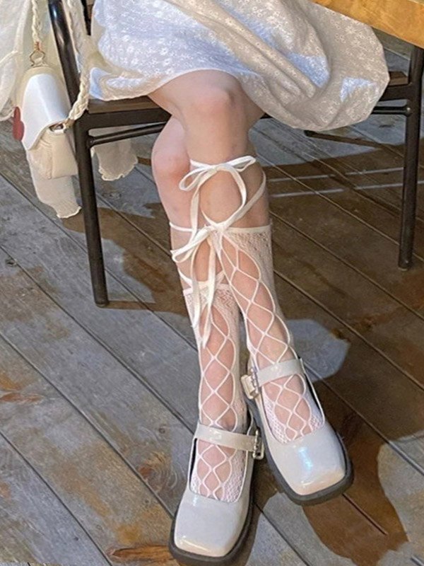 Wrap Around Tie Cutout Long Socks-4