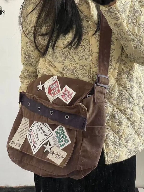 Vintage Patch Design Messenger Bag-1