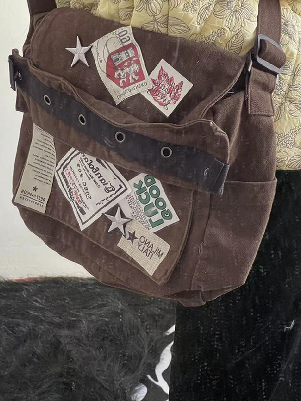 Vintage Patch Design Messenger Bag-3