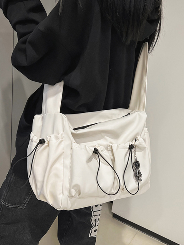 Solid Color Tooling Crossbody Bag-3