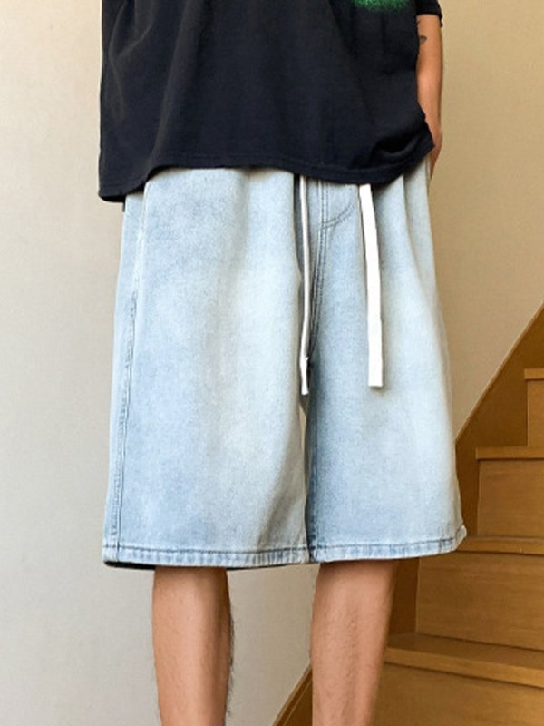 Men's Basic Wash Loose Fit Denim Shorts-2