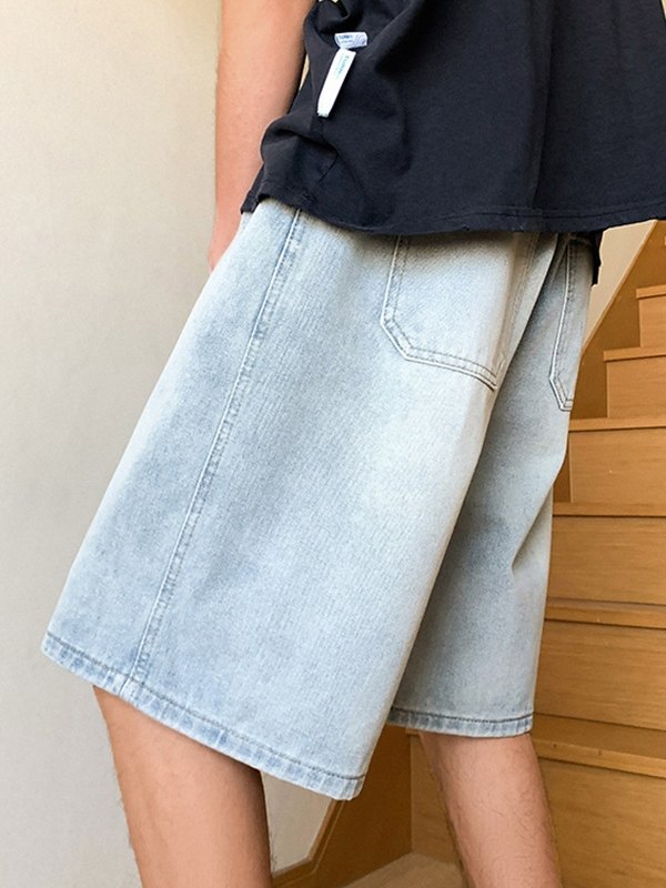 Men's Basic Wash Loose Fit Denim Shorts-3