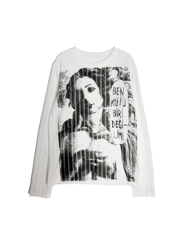 Cutout Portrait Graffiti Print Long Sleeve Knit-4